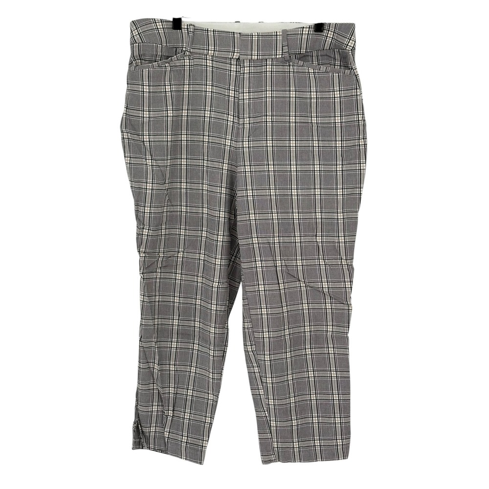 Ava & Viv Plaid Trousers Grey‎ Black Glen Check Straight Leg Ankle Pants Size 16